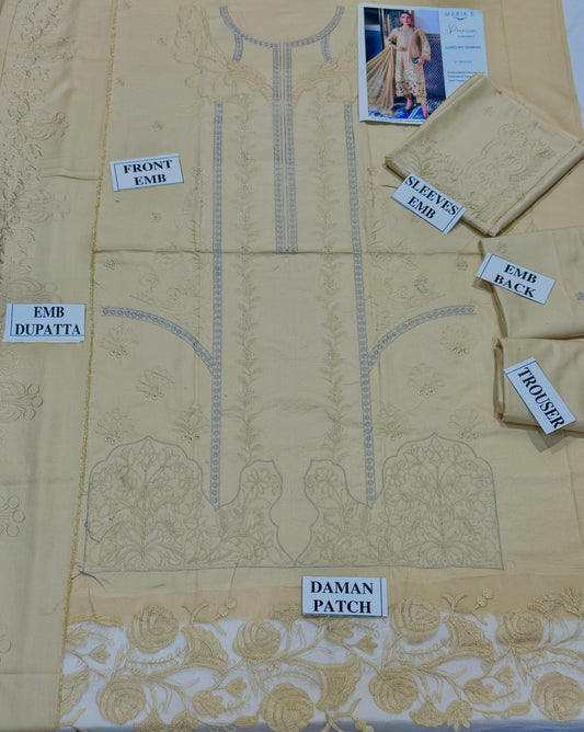 MARIA.B-3PC DHANAK EMBROIDERED SHIRT WITH DHANAK EMBROIDERED SHAWL & DHANAK TOUSER