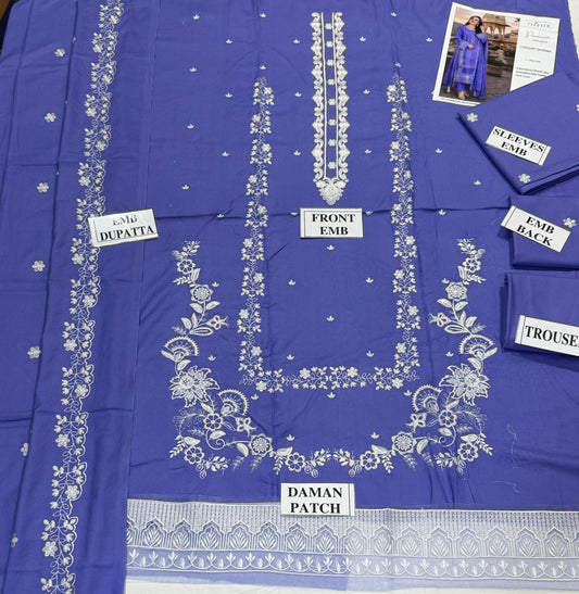 ZARQASH-3PC DHANAK EMBROIDERED SHIRT WITH DHANAK EMBROIDERED SHAWL AND TROUSER