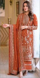 MARI .B-3PC DHANAK EMBROIDERED SHIRT WITH DHANAK EMBROIDERED SHAWL AND TROUSER