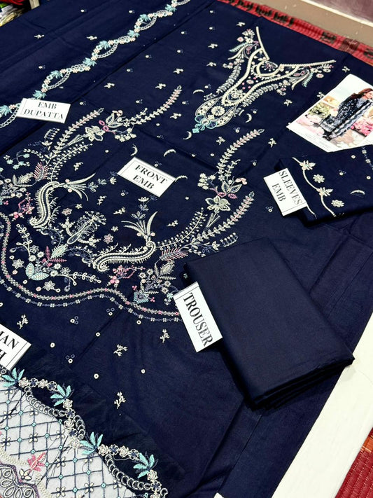 QALAMKAR-3PC DHANAK EMBROIDERED SHIRT WITH DHANAK EMBROIDERED SHAWL AND TROUSER