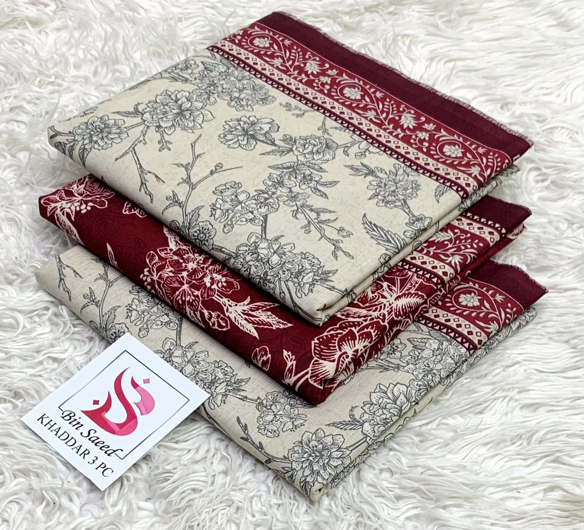 BIN SAEED-3PC KHADDAR PRINTED SHIRT WITH KHADDAR PRINTED DUPATTA AND PRINT TROUSER