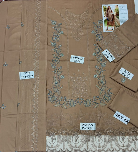 MARIA-B-3PC DHANAK EMBROIDERED SHIRT WITH DHANAK EMBROIDERED SHAWL AND TROUSER