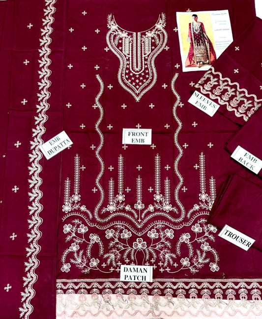 AKBAR ASLAM-3PC DHANAK EMBROIDERED SHIRT WITH DHANAK EMBROIDERED SHAWL AND TROUSER