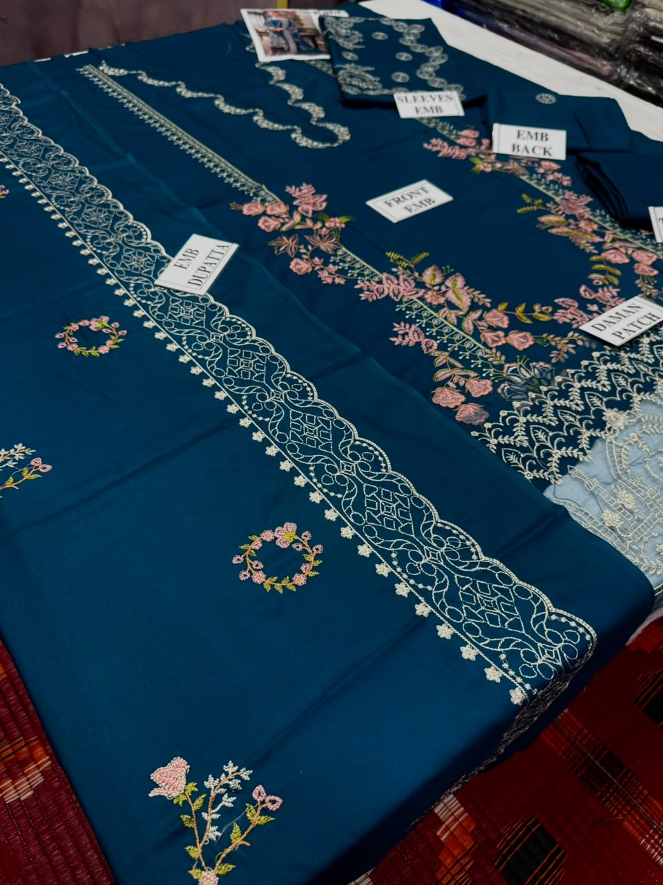 KAHF-3PC DHANAK EMBROIDERED SHIRT WITH DHANAK EMBROIDERED SHAWL AND TROUSER