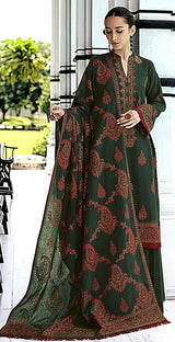 BAREEZE-3PC DHANAK EMBROIDERED SHIRT WITH DHANAK EMBROIDERED SHAWL AND TROUSER