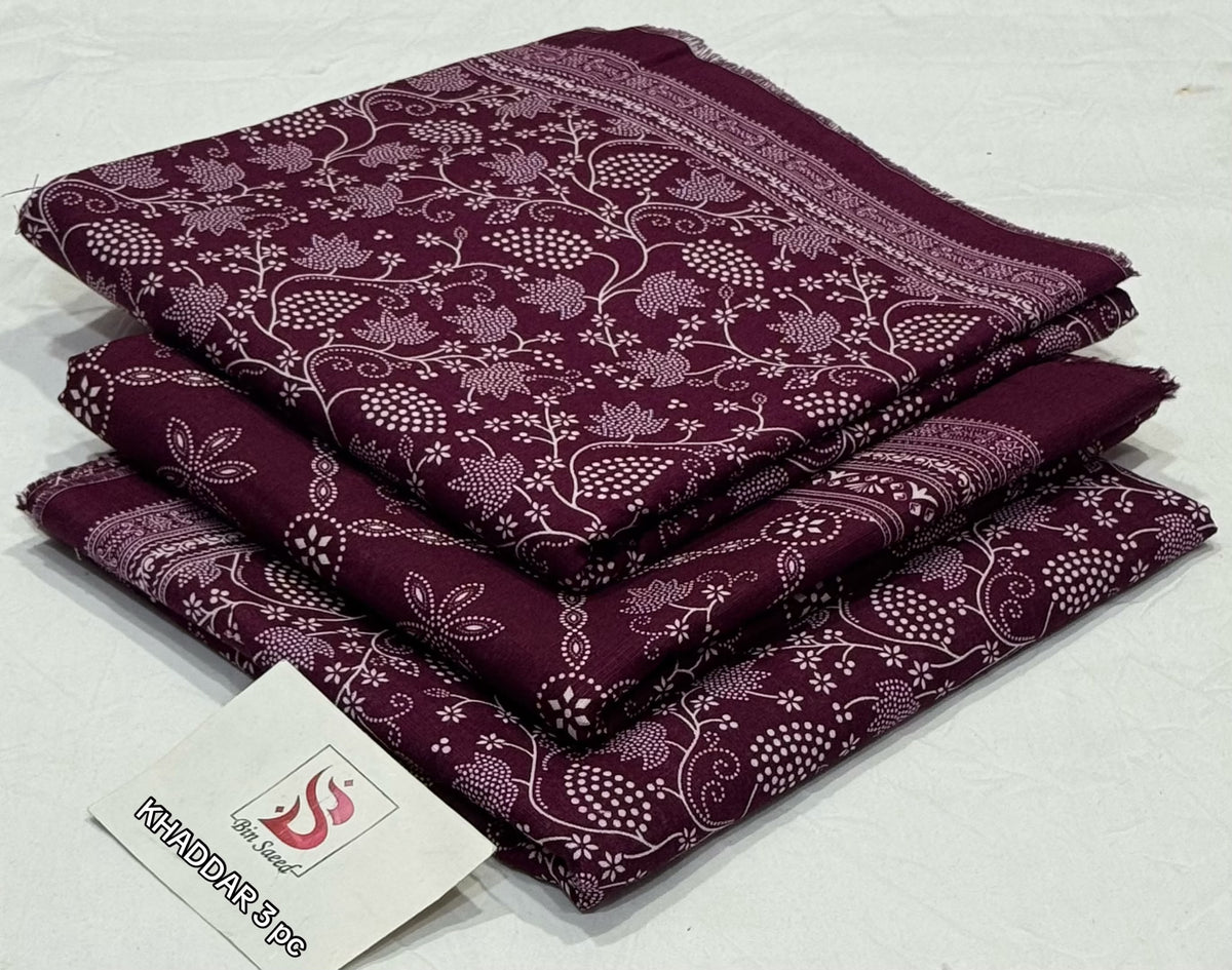 BIN SAEED-3PC KHADDAR PRINTED SHIRT WITH KHADDAR PRINTED DUPATTA AND PRINT TROUSER