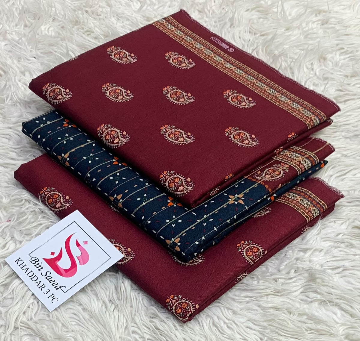 BIN SAEED-3PC KHADDAR PRINTED SHIRT WITH KHADDAR PRINTED DUPATTA AND PRINT TROUSER