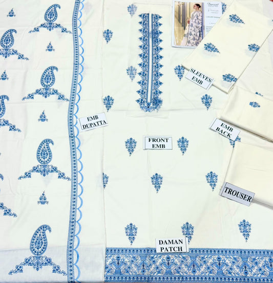 BAREEZE-3PC DHANAK EMBROIDERED SHIRT WITH DHANAK EMBROIDERED SHAWL AND TROUSER
