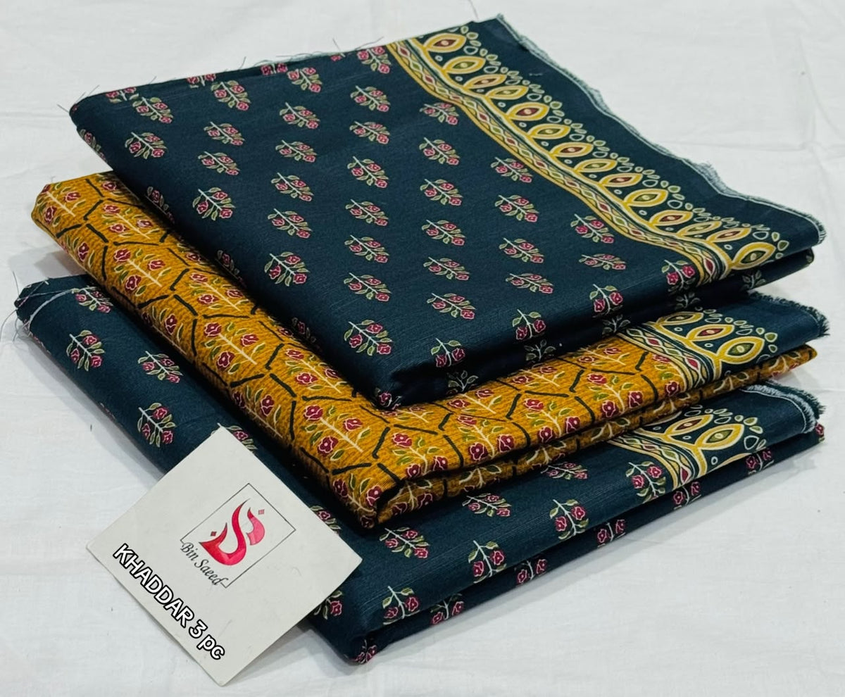 BIN SAEED-3PC KHADDAR PRINTED SHIRT WITH KHADDAR PRINTED DUPATTA AND PRINT TROUSER