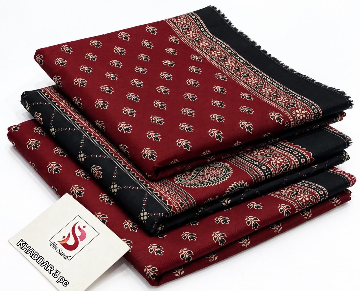 BIN SAEED-3PC KHADDAR PRINTED SHIRT WITH KHADDAR PRINTED DUPATTA AND PRINT TROUSER