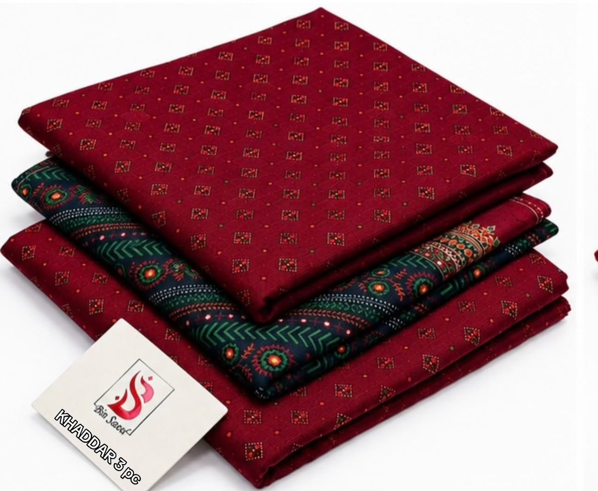 BIN SAEED-3PC KHADDAR PRINTED SHIRT WITH KHADDAR PRINTED DUPATTA AND PRINT TROUSER