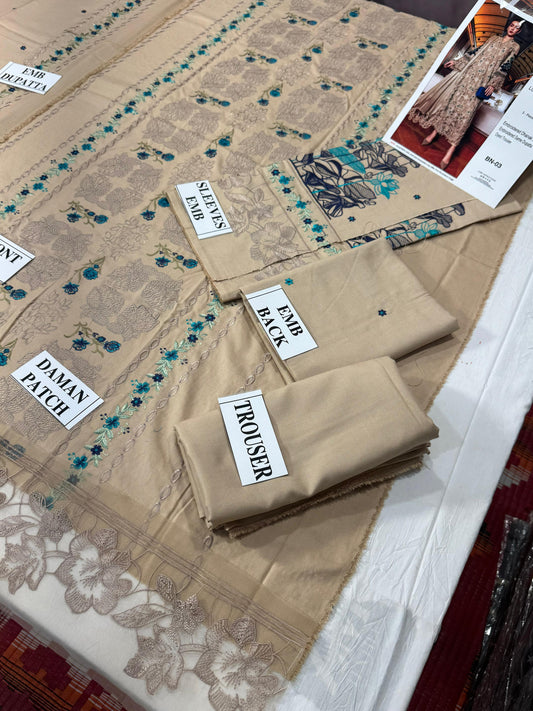 MARIA.B-3PC DHANAK EMBROIDERED SHIRT WITH DHANAK EMBROIDERED SHAWL AND TROUSER