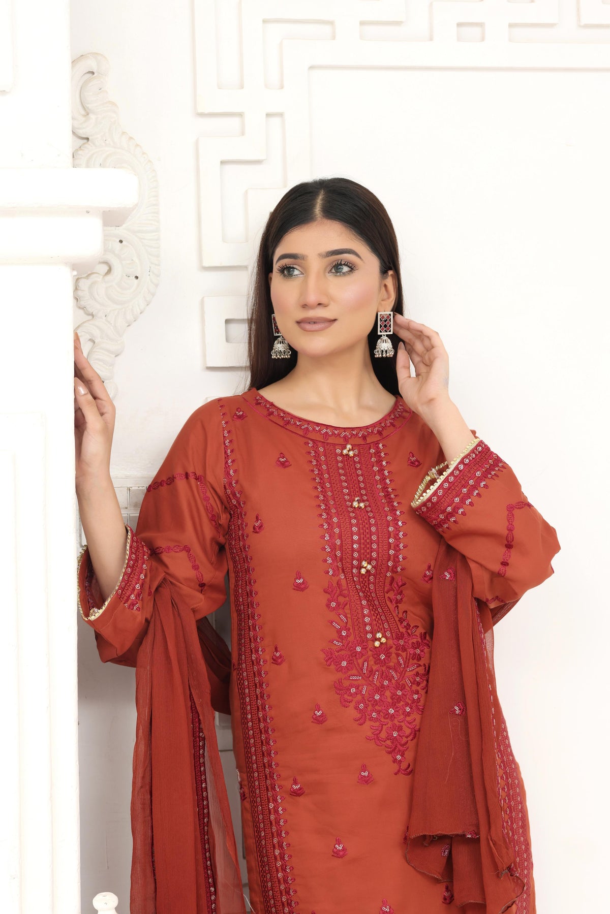 IB905 - Embroidered 3-Piece Stitched Suit with Sequin Details