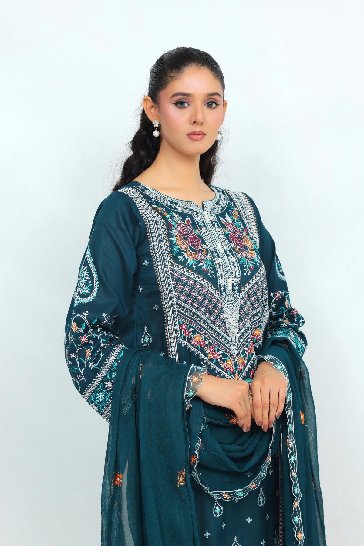 IB902 - Embroidered 3-Piece Stitched Suit with Sequin Details