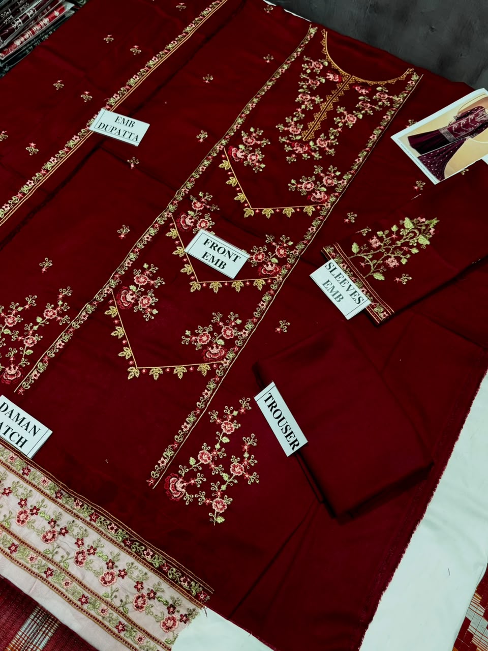 MARIA-B-3PC DHANAK EMBROIDERED SHIRT WITH DHANAK EMBROIDERED SHAWL AND TROUSER