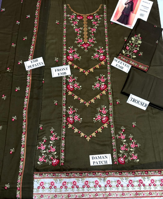 MIRIA-B-3PC DHANAK EMBROIDERED SHIRT WITH DHANAK EMBROIDERED SHAWL AND TROUSER