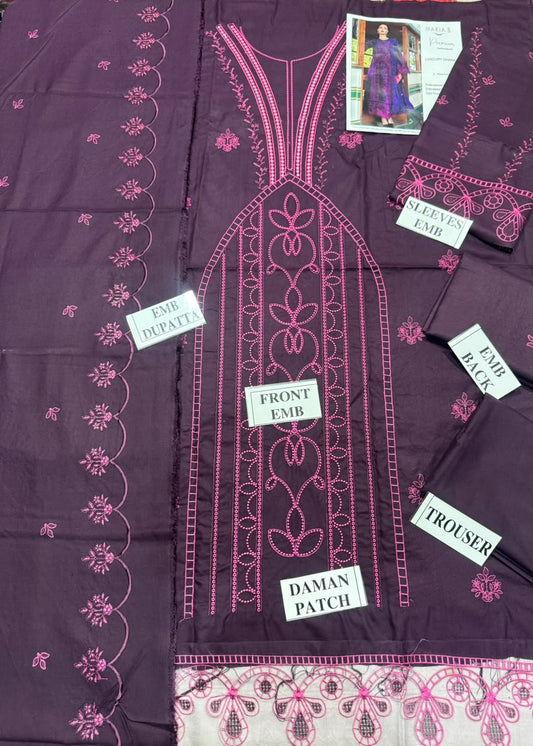 MARIA-B-3PC DHANAK EMBROIDERED SHIRT WITH DHANAK EMBROIDERED SHAWL AND TROUSER