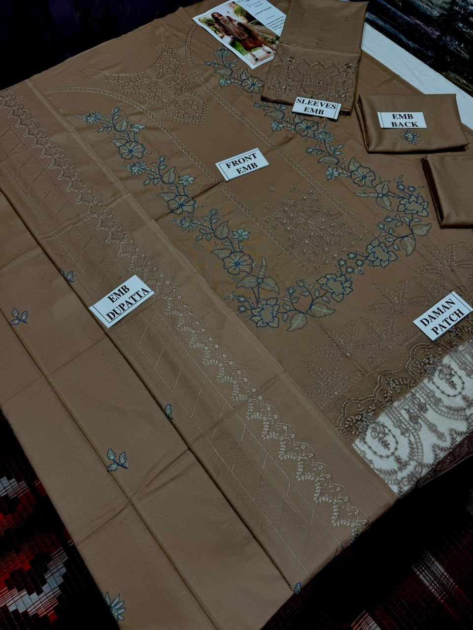 MARIA-B-3PC DHANAK EMBROIDERED SHIRT WITH DHANAK EMBROIDERED SHAWL AND TROUSER