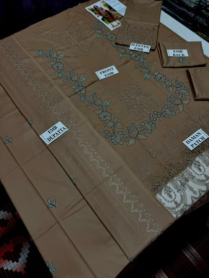 MARIA-B-3PC DHANAK EMBROIDERED SHIRT WITH DHANAK EMBROIDERED SHAWL AND TROUSER