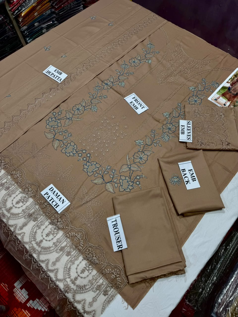 MARIA-B-3PC DHANAK EMBROIDERED SHIRT WITH DHANAK EMBROIDERED SHAWL AND TROUSER