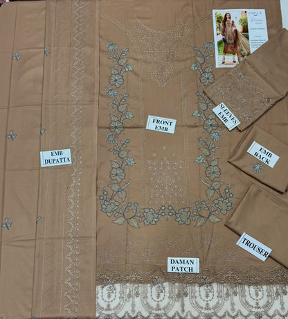 MARIA-B-3PC DHANAK EMBROIDERED SHIRT WITH DHANAK EMBROIDERED SHAWL AND TROUSER
