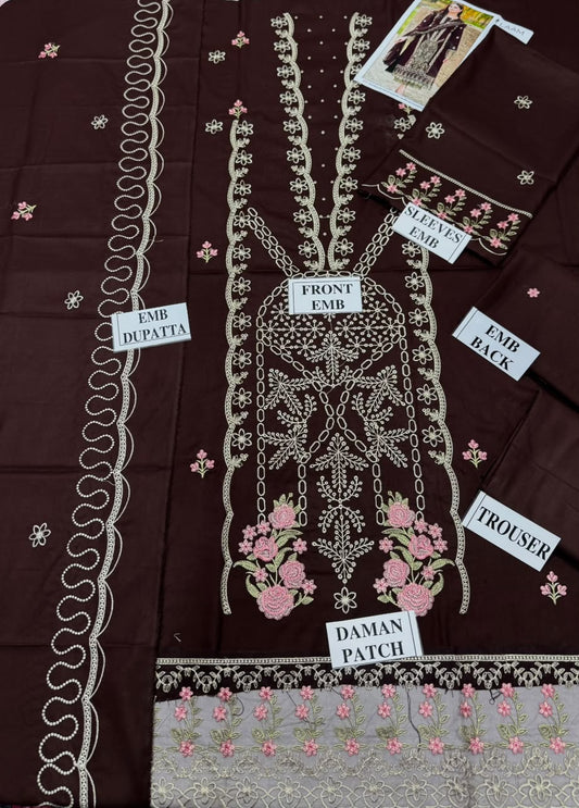 LAAM-3PC DHANAK EMBROIDERED SHIRT WITH DHANAK EMBROIDERED SHAWL AND TROUSER