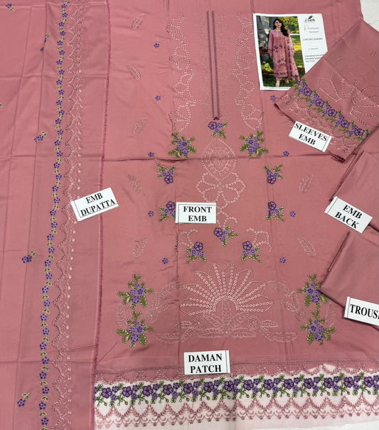 QALMAKAR-3PC DHANAK EMBROIDERED SHIRT WITH DHANAK EMBROIDERED SHAWL AND TROUSER