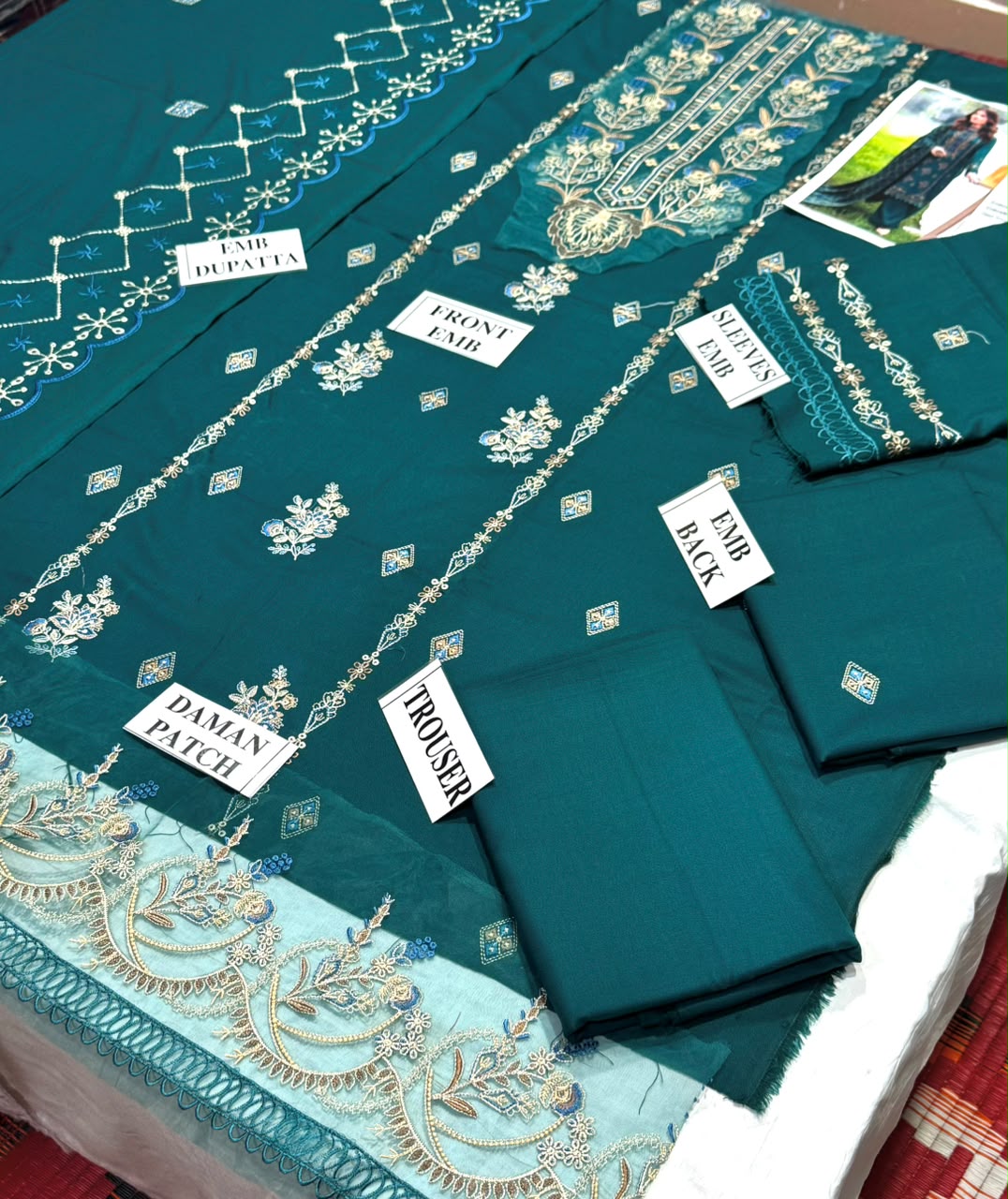 RAMSHA-3PC DHANAK EMBROIDERED SHIRT WITH DHANAK EMBROIDERED SHAWL AND TROUSER