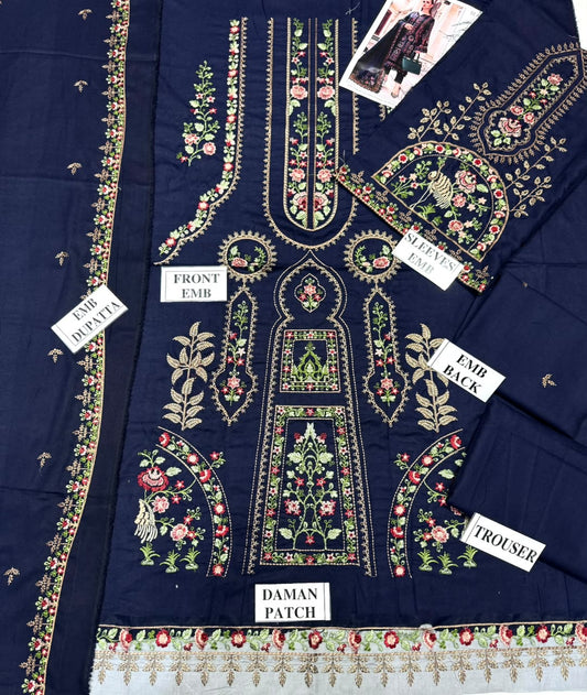 MARIA-B-3PC DHANAK EMBROIDERED SHIRT WITH DHANAK EMBROIDERED SHAWL AND TROUSER