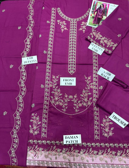 ASIMJFA-3PC DHANAK EMBROIDERED SHIRT WITH DHANAK EMBROIDERED SHAWL AND TROUSER