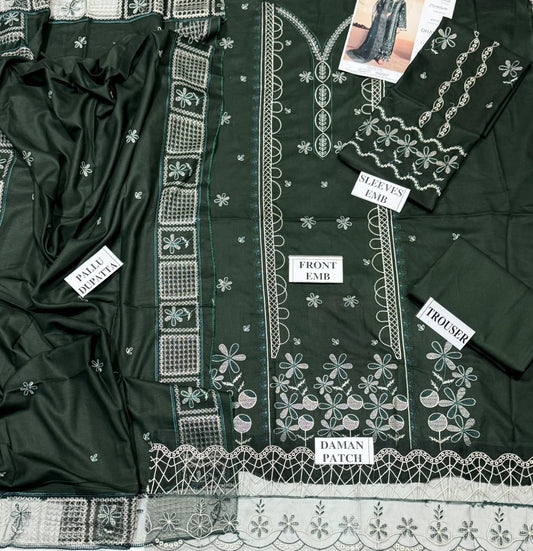 MEHMAL zinia-3PC DHANAK EMBROIDERED SHIRT WITH DHANAK EMBROIDERED SHAWL AND TROUSER
