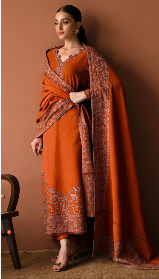 BATIK-3PC DHANAK EMBROIDERED SHIRT WITH DHANAK EMBROIDERED SHAWL AND TROUSER