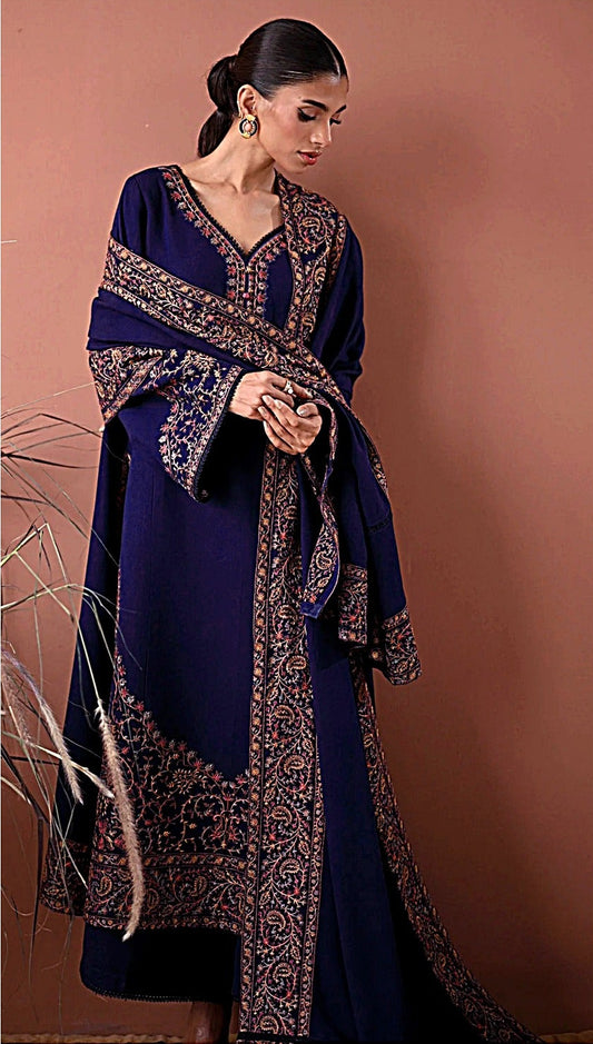 BATIK-3PC DHANAK EMBROIDERED SHIRT WITH DHANAK EMBROIDERED SHAWL AND TROUSER