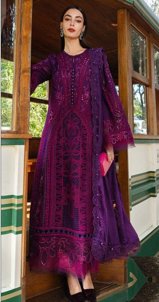 MARIA-B-3PC DHANAK EMBROIDERED SHIRT WITH DHANAK EMBROIDERED SHAWL AND TROUSER