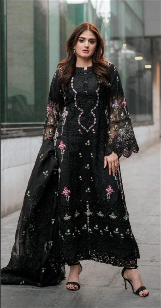 ANEELAS-3PC DHANAK EMBROIDERED SHIRT WITH DHANAK EMBROIDERED SHAWL AND TROUSER