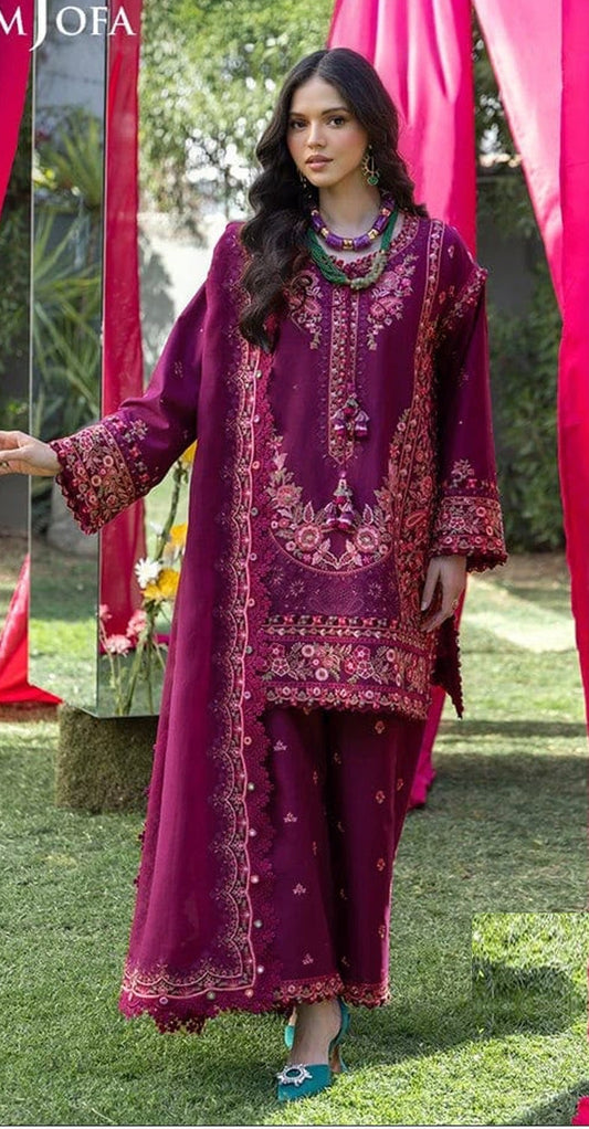 ASIMJFA-3PC DHANAK EMBROIDERED SHIRT WITH DHANAK EMBROIDERED SHAWL AND TROUSER
