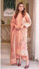 ANEELAS-3PC DHANAK EMBROIDERED SHIRT WITH DHANAK EMBROIDERED SHAWL AND TROUSER