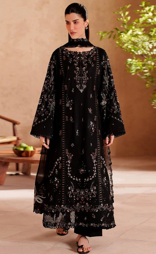 IZNIK-3PC DHANAK EMBROIDERED SHIRT WITH DHANAK EMBROIDERED SHAWL AND TROUSER
