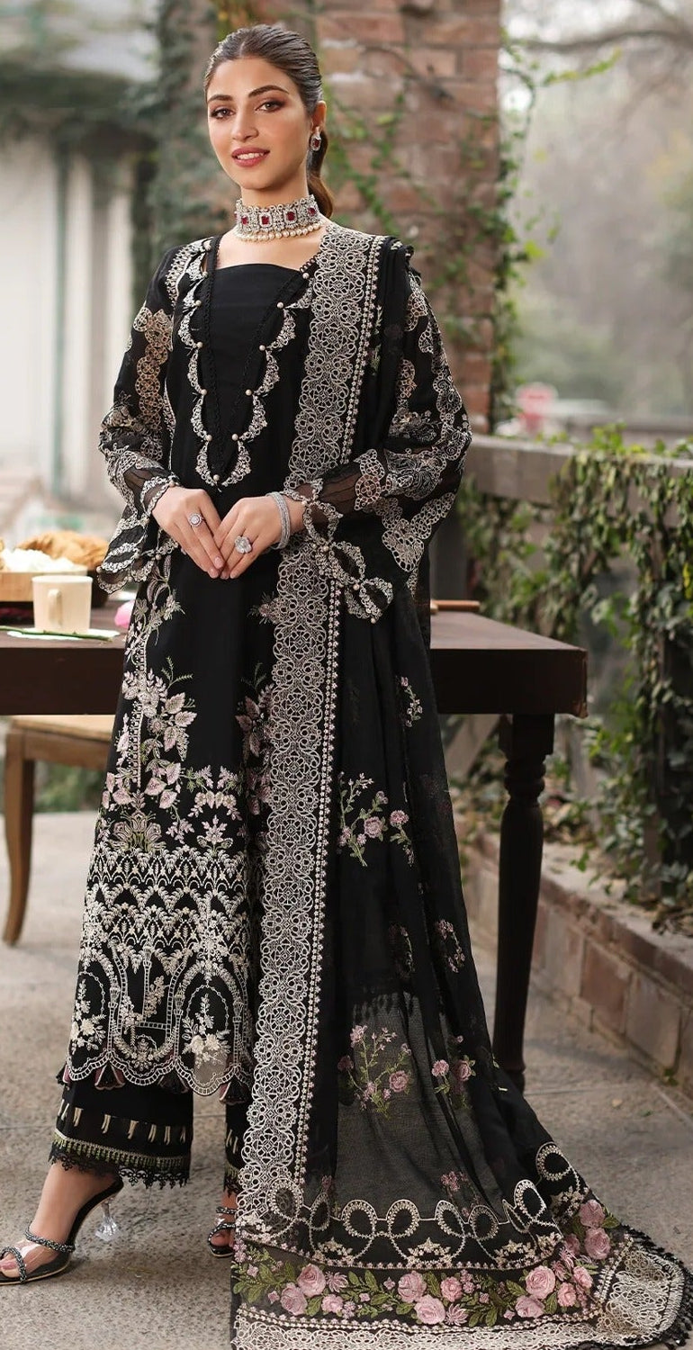 KAHF-3PC DHANAK EMBROIDERED SHIRT WITH DHANAK EMBROIDERED SHAWL AND TROUSER