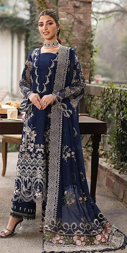 KAHF-3PC DHANAK EMBROIDERED SHIRT WITH DHANAK EMBROIDERED SHAWL AND TROUSER