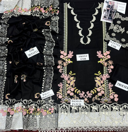 KAHF-3PC DHANAK EMBROIDERED SHIRT WITH DHANAK EMBROIDERED SHAWL AND TROUSER