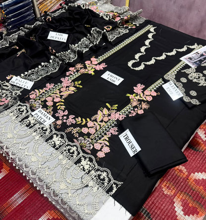 KAHF-3PC DHANAK EMBROIDERED SHIRT WITH DHANAK EMBROIDERED SHAWL AND TROUSER