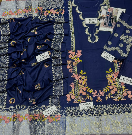 KAHF-3PC DHANAK EMBROIDERED SHIRT WITH DHANAK EMBROIDERED SHAWL AND TROUSER
