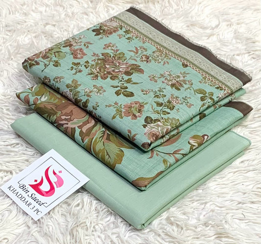 BIN SAEED-3PC KHADDAR PRINTED SHIRT WITH KHADDAR PRINTED DUPATTA AND PRINT TROUSER