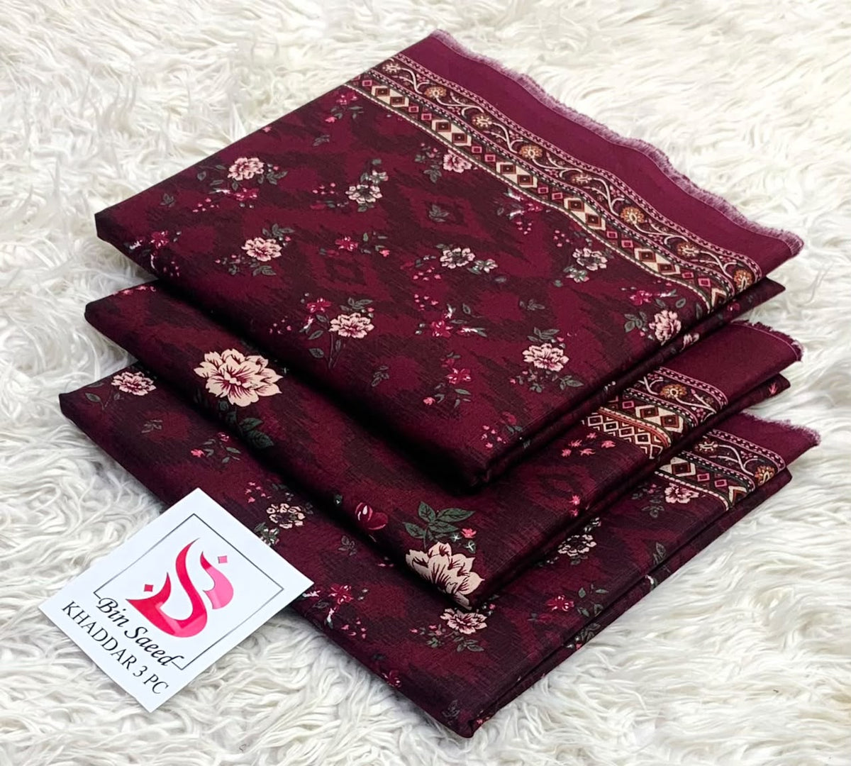 BIN SAEED-3PC KHADDAR PRINTED SHIRT WITH KHADDAR PRINTED DUPATTA AND PRINT TROUSER