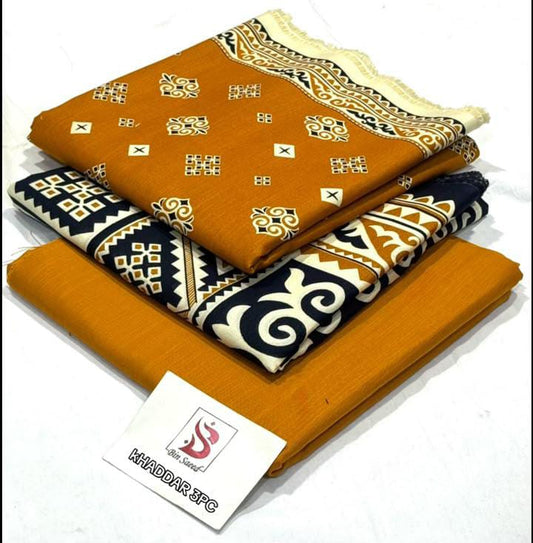BIN SAEED-3PC KHADDAR PRINTED SHIRT WITH KHADDAR PRINTED DUPATTA AND PRINT TROUSER