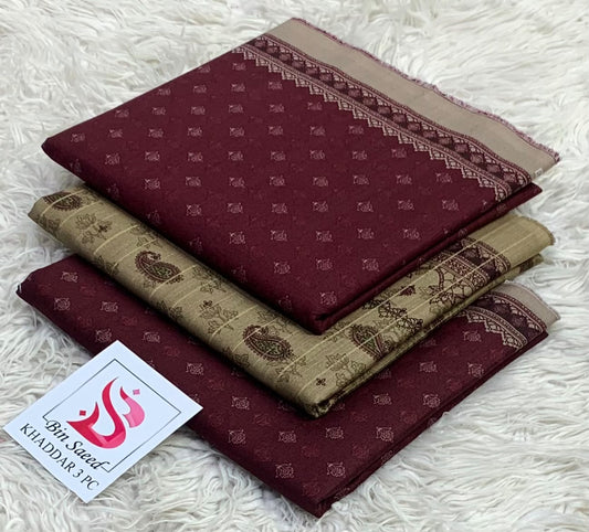 BIN SAEED-3PC KHADDAR PRINTED SHIRT WITH KHADDAR PRINTED DUPATTA AND PRINT TROUSER