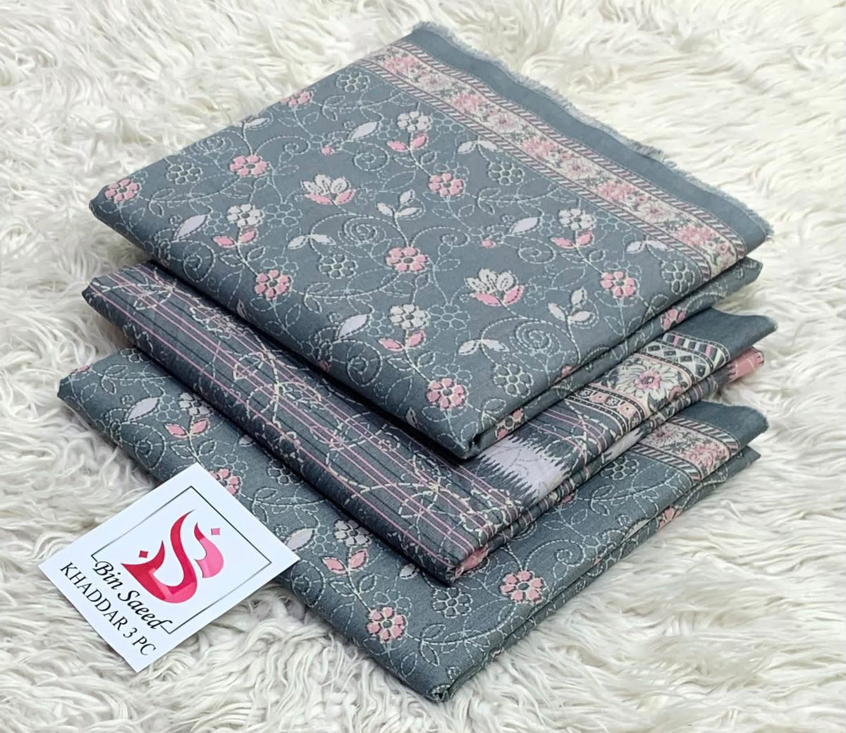 BIN SAEED-3PC KHADDAR PRINTED SHIRT WITH KHADDAR PRINTED DUPATTA AND PRINT TROUSER
