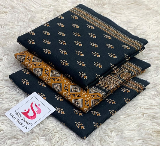 BIN SAEED-3PC KHADDAR PRINTED SHIRT WITH KHADDAR PRINTED DUPATTA AND PRINT TROUSER
