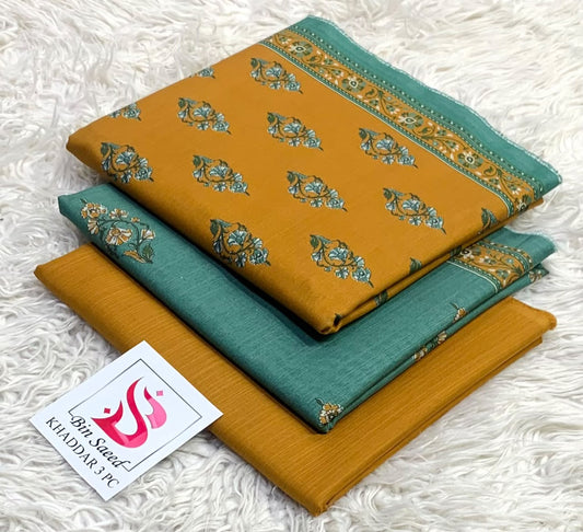 BIN SAEED-3PC KHADDAR PRINTED SHIRT WITH KHADDAR PRINTED DUPATTA AND PRINT TROUSER